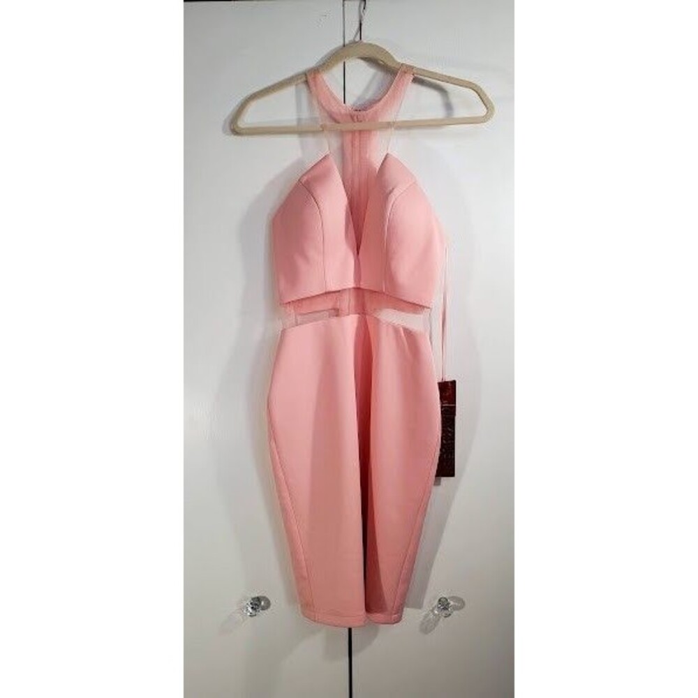 Blush Formal Dress May Queen Couture Size 4 Cutouts Sexy Mesh V-Neck Bodycon